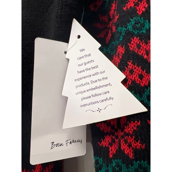NWT Born Famous Women’s Embellished Holiday Gnome Sweater Dress Size M Black Red - Picture 6 of 8
